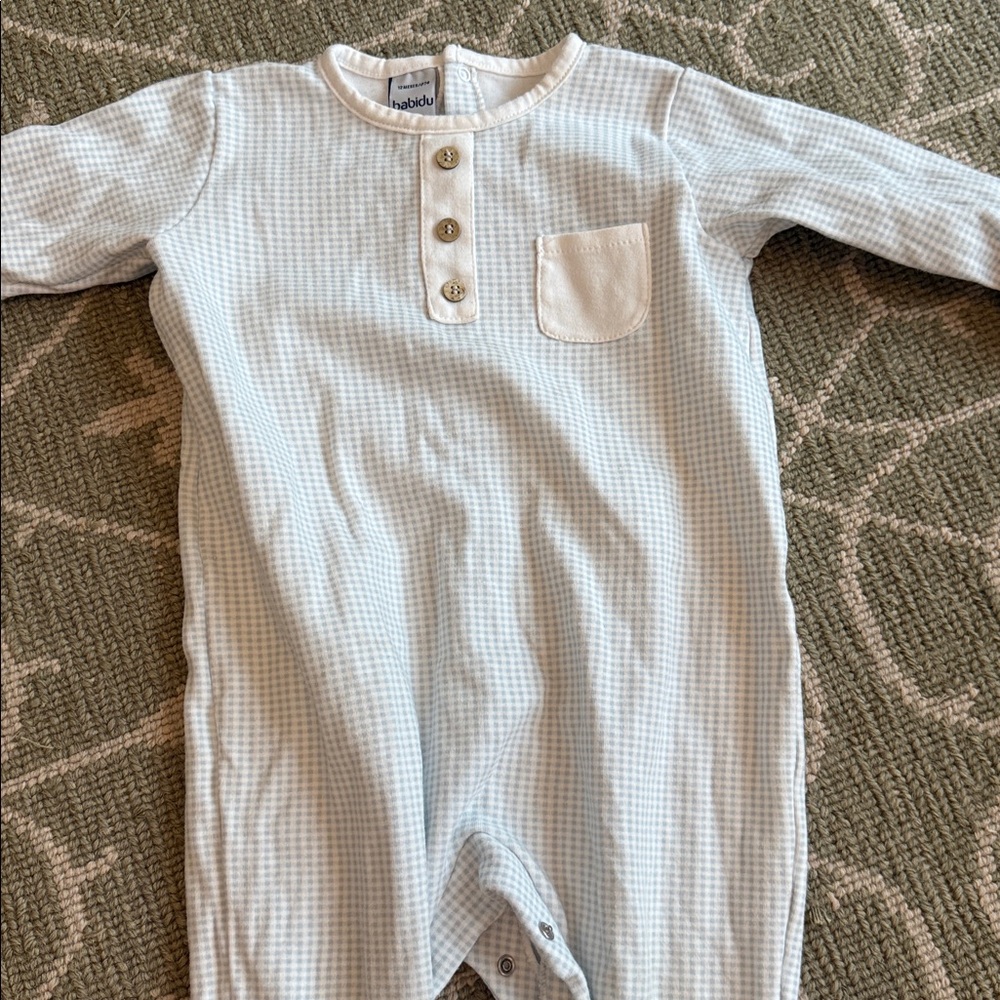 Babidu Baby Blue Checkered Onesie with Buttons 12 Months